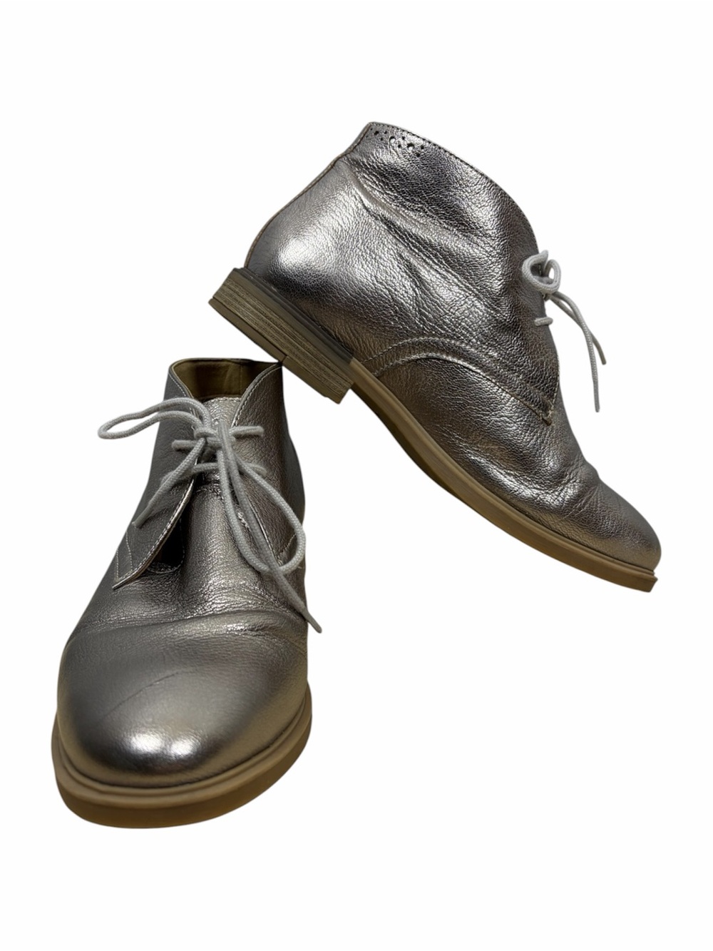 Hush Puppies Bounce Pewter Metallic Leather Chukka Boots 9.5
